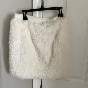 Short white faux fur skirt